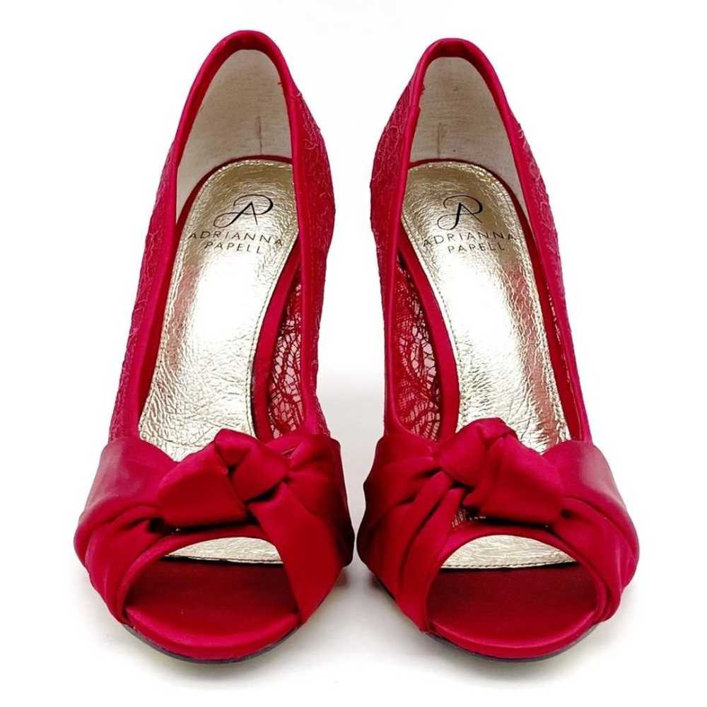 Adrianna Papell Ruby Red Satin and Lace Peep-toe … - image 9