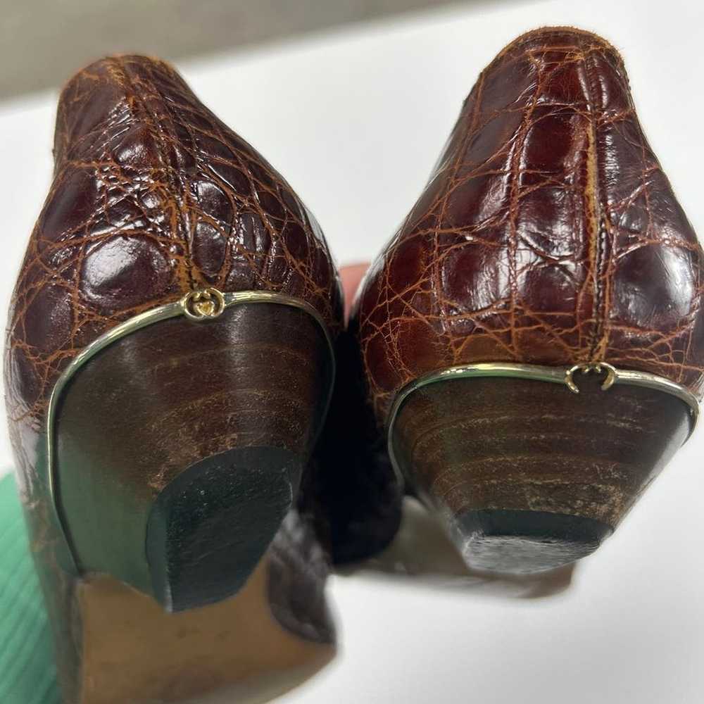 Gucci Vintage Brown Leather Alligator Pointed Toe… - image 10
