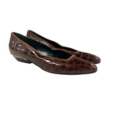 Gucci Vintage Brown Leather Alligator Pointed Toe… - image 1