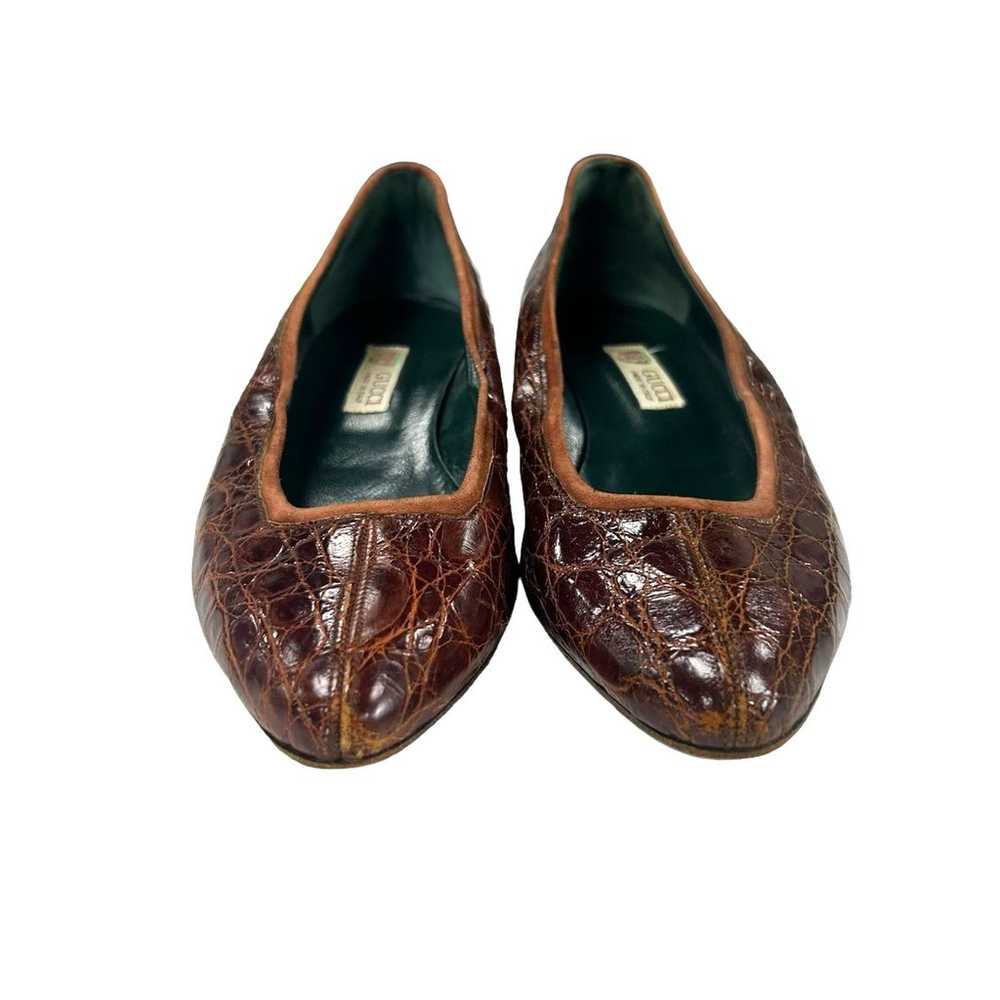 Gucci Vintage Brown Leather Alligator Pointed Toe… - image 2