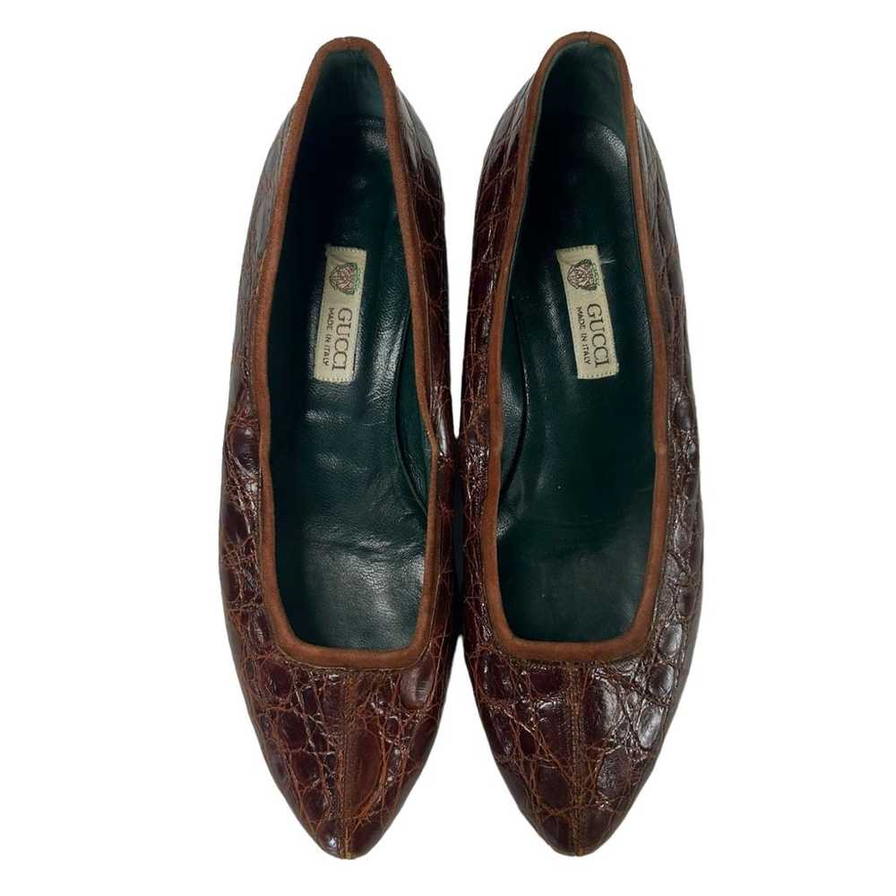 Gucci Vintage Brown Leather Alligator Pointed Toe… - image 3