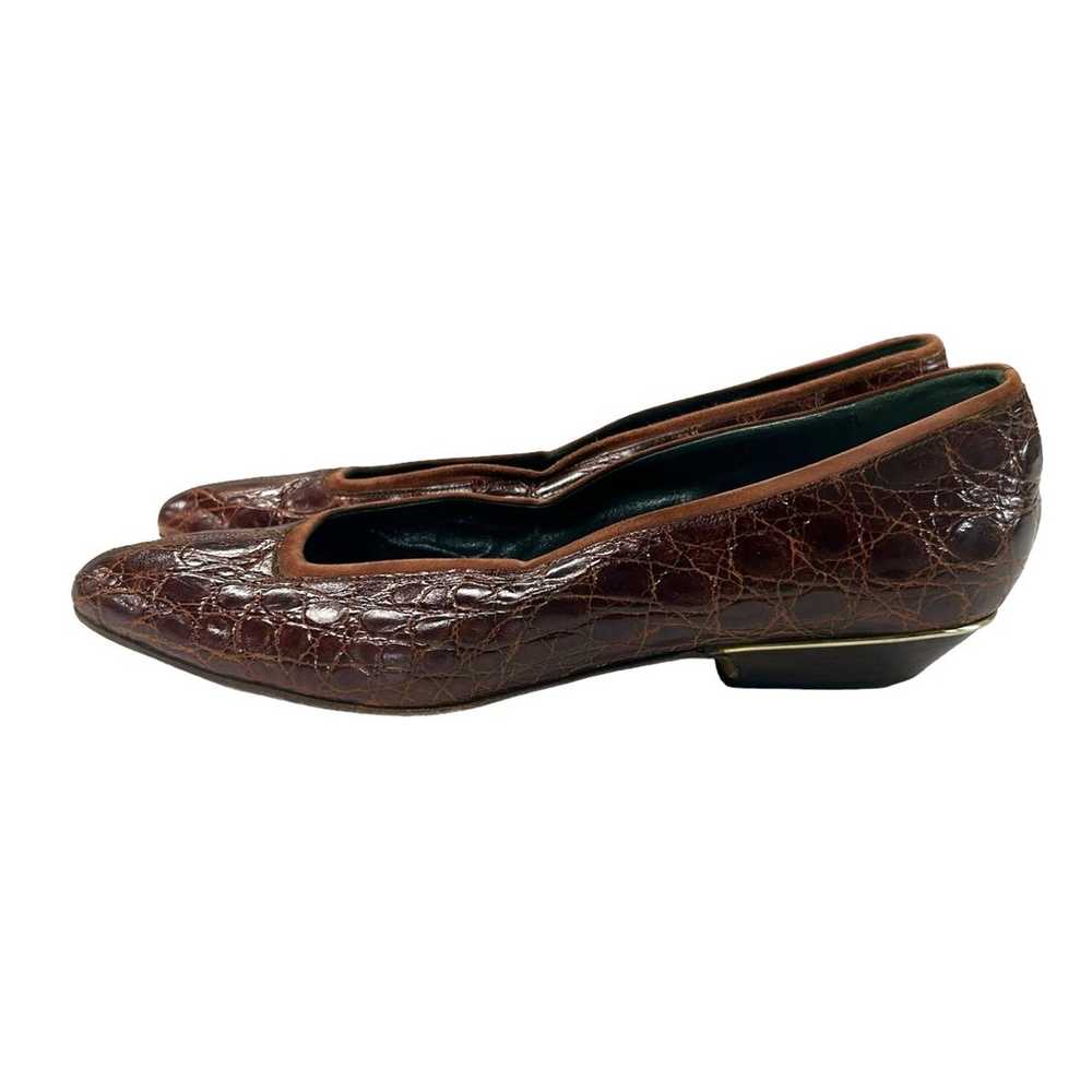Gucci Vintage Brown Leather Alligator Pointed Toe… - image 4