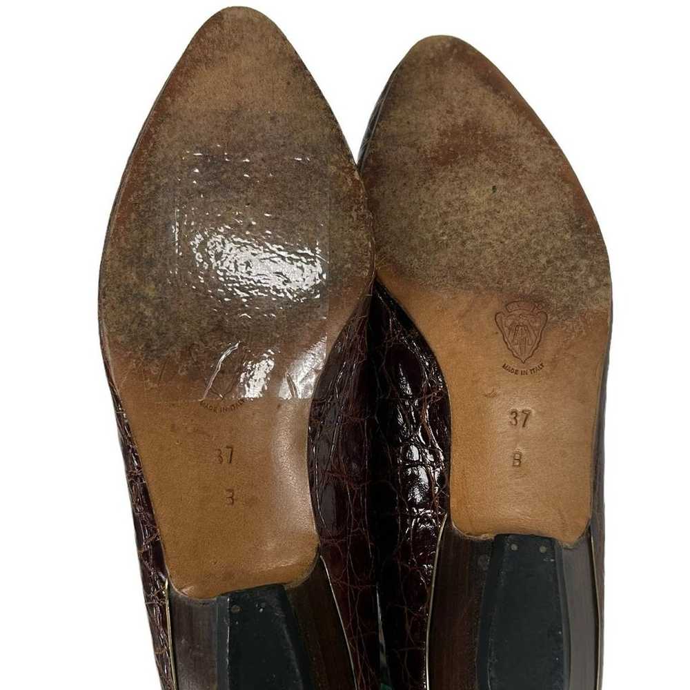 Gucci Vintage Brown Leather Alligator Pointed Toe… - image 9