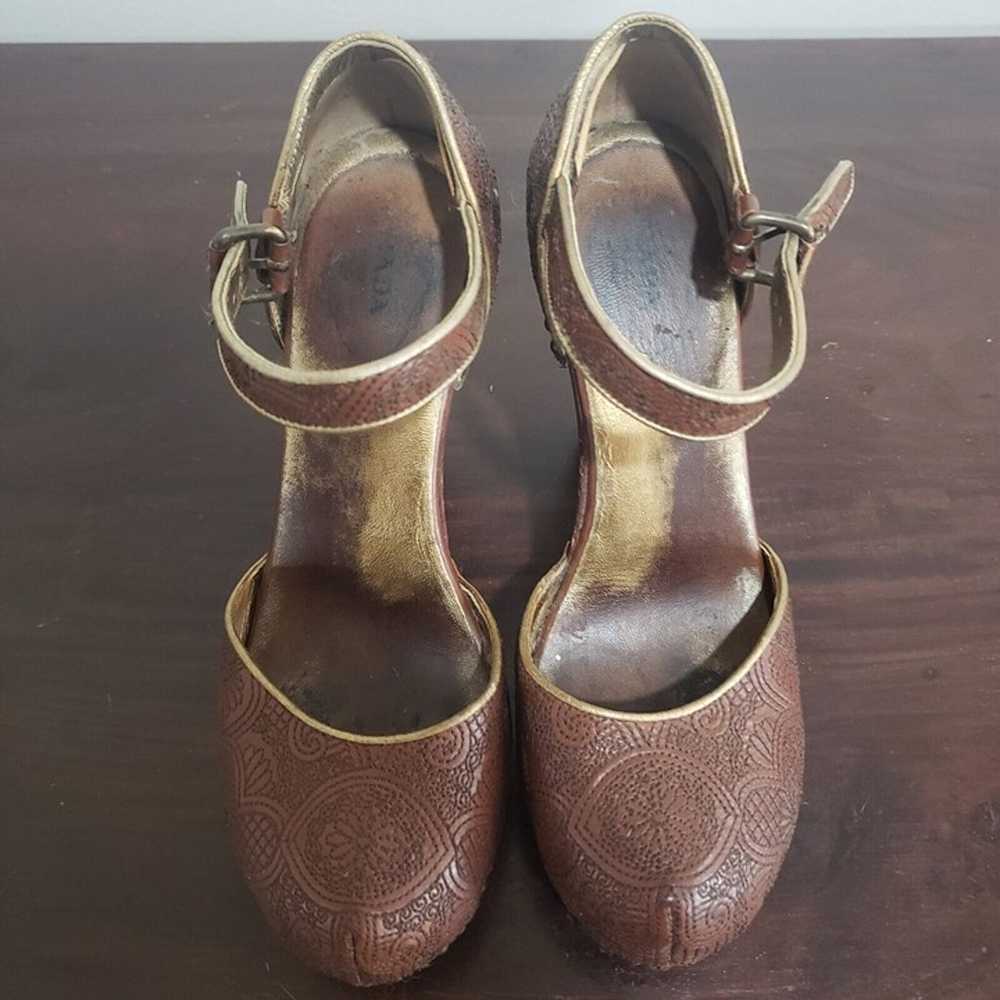 Vintage Prada Shoes Platform Ankle Studs Brown Le… - image 2