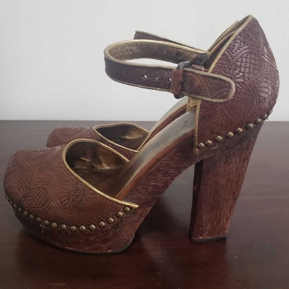 Vintage Prada Shoes Platform Ankle Studs Brown Le… - image 5
