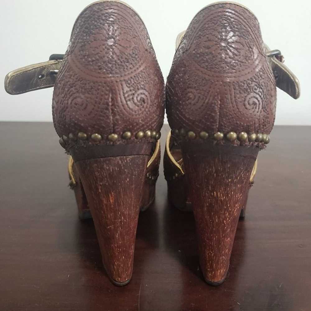 Vintage Prada Shoes Platform Ankle Studs Brown Le… - image 6