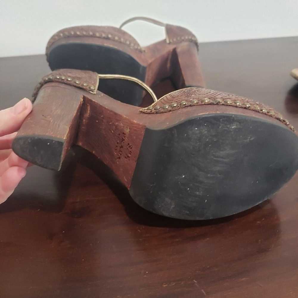 Vintage Prada Shoes Platform Ankle Studs Brown Le… - image 8