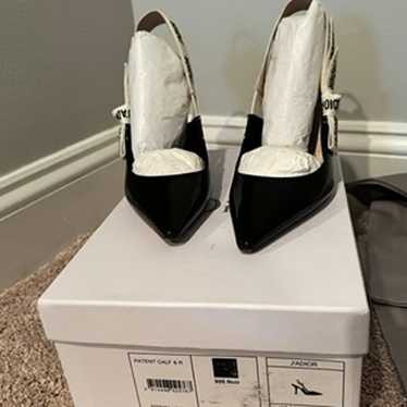 Slingback Black Patent Sandals Shoes Pump size 40