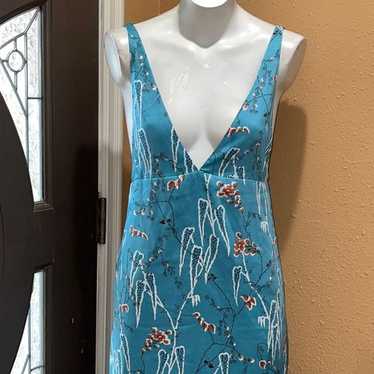 Zara light blue floral deep v neck dress - image 1