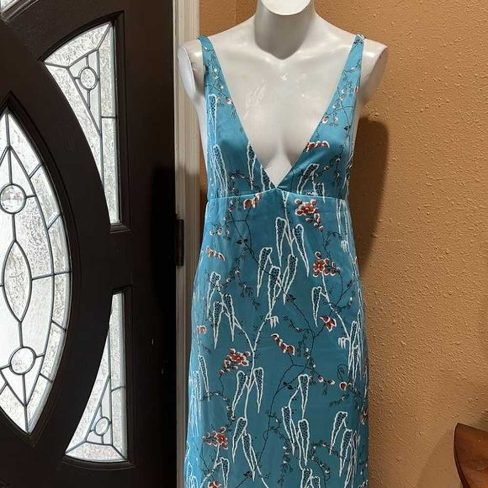 Zara light blue floral deep v neck dress - image 5