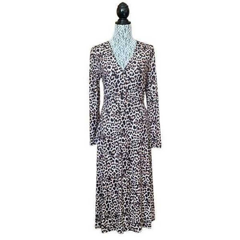 Zara Long Sleeve V-Neck Leopard Print Midi Dress … - image 1
