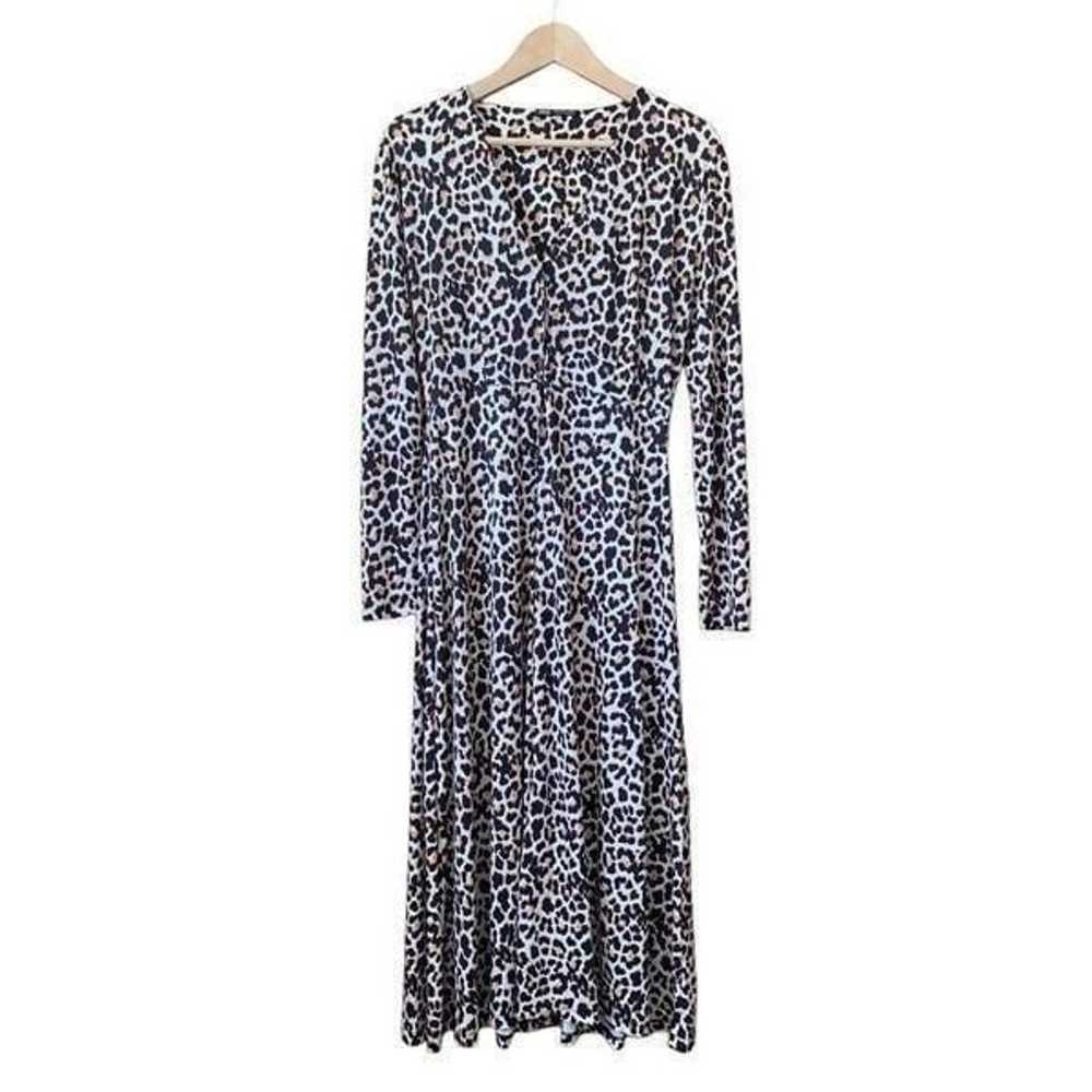 Zara Long Sleeve V-Neck Leopard Print Midi Dress … - image 3