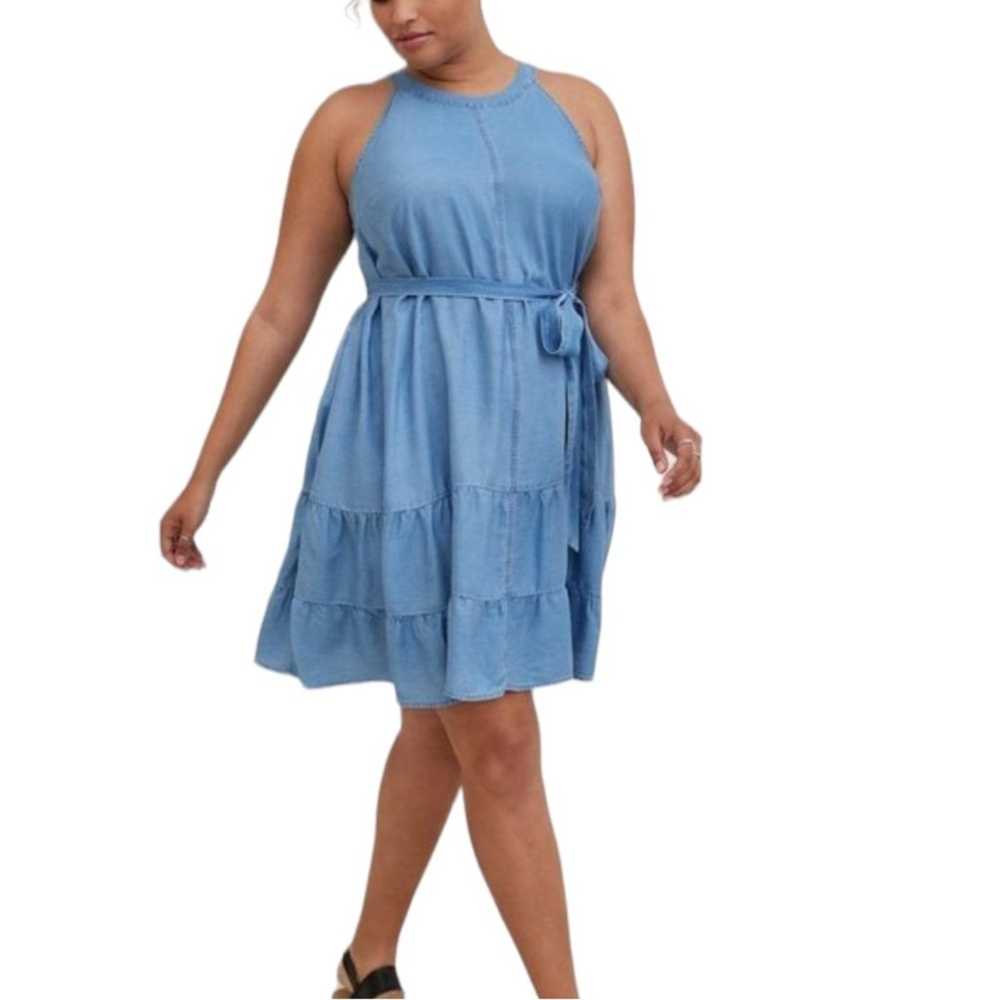 Torrid High Neck Tiered Mini Dress Size M Chambra… - image 1