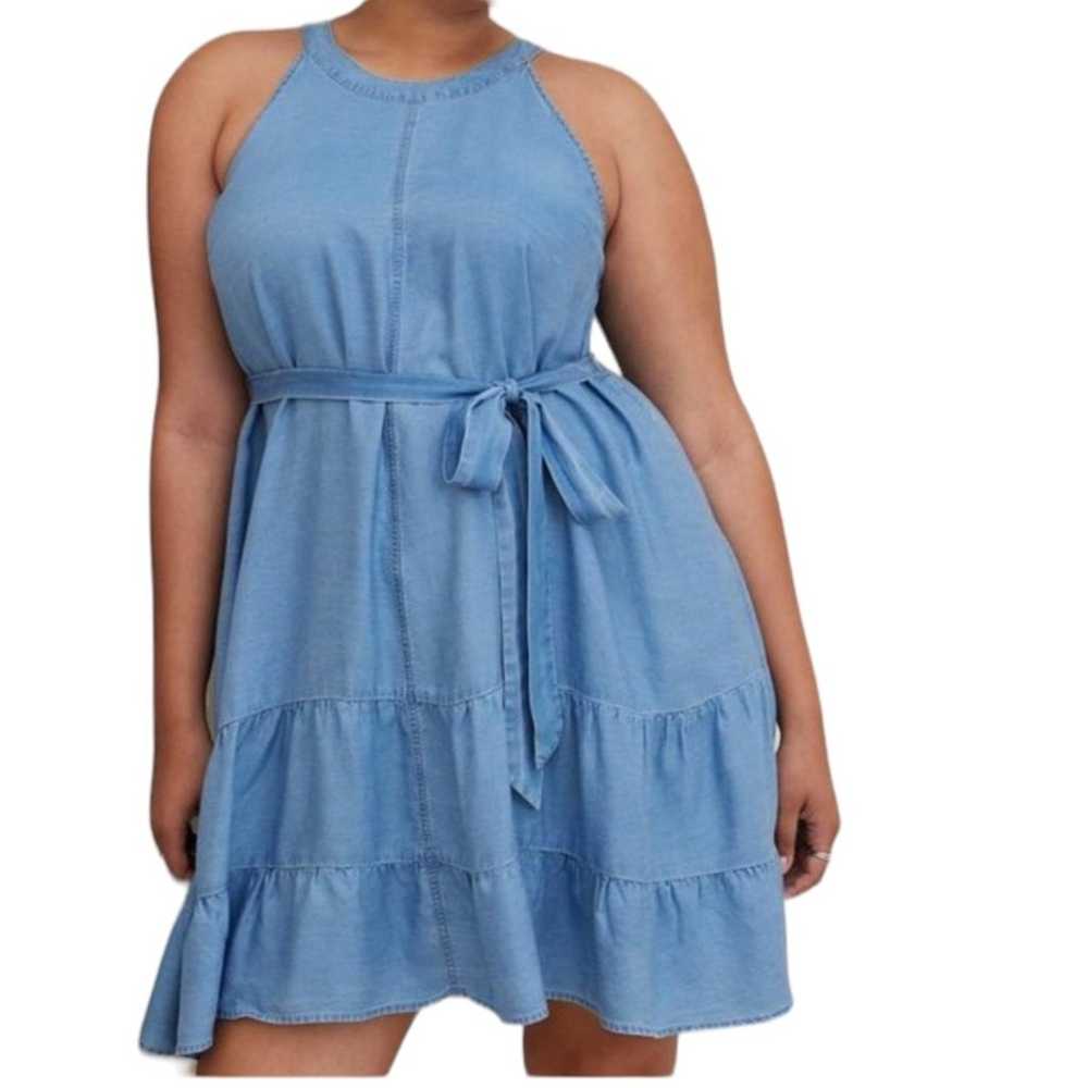 Torrid High Neck Tiered Mini Dress Size M Chambra… - image 3