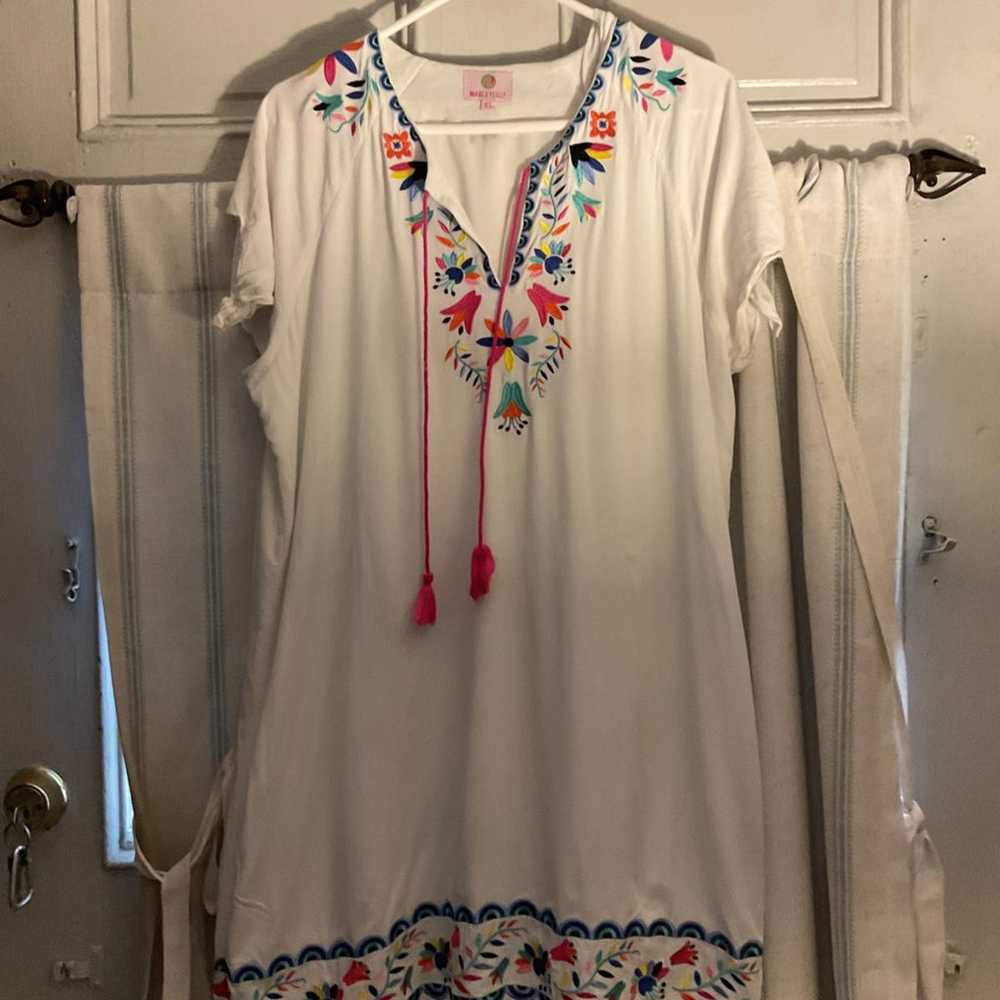 Marleylilly White XL Embroidered Shft Dress - image 1
