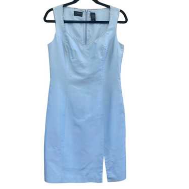 Claiborne Blue Silk A-Line Dress Sleeveless Pearl… - image 1