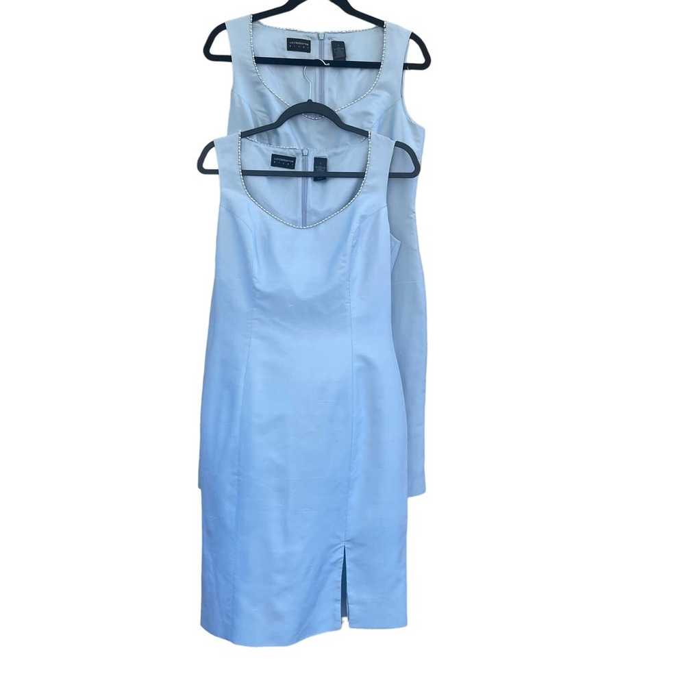 Claiborne Blue Silk A-Line Dress Sleeveless Pearl… - image 3