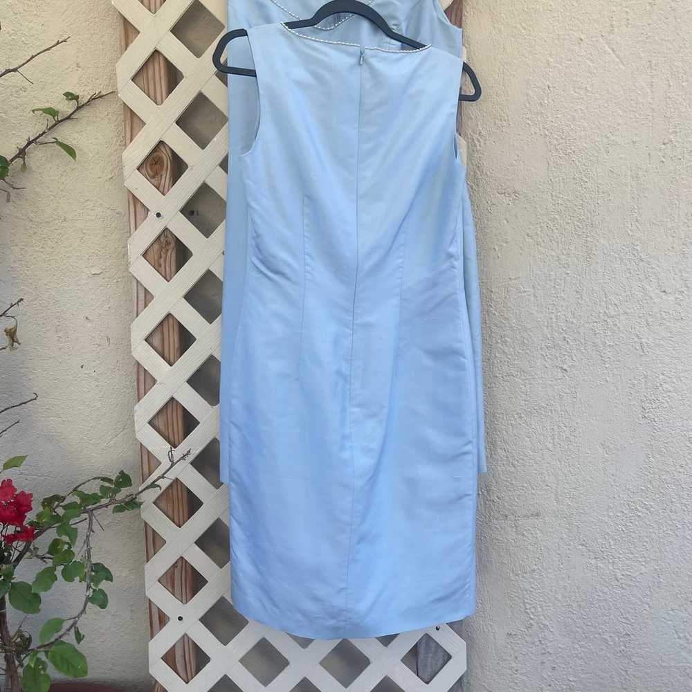 Claiborne Blue Silk A-Line Dress Sleeveless Pearl… - image 5