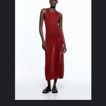 Zara linen blend red dress - image 1