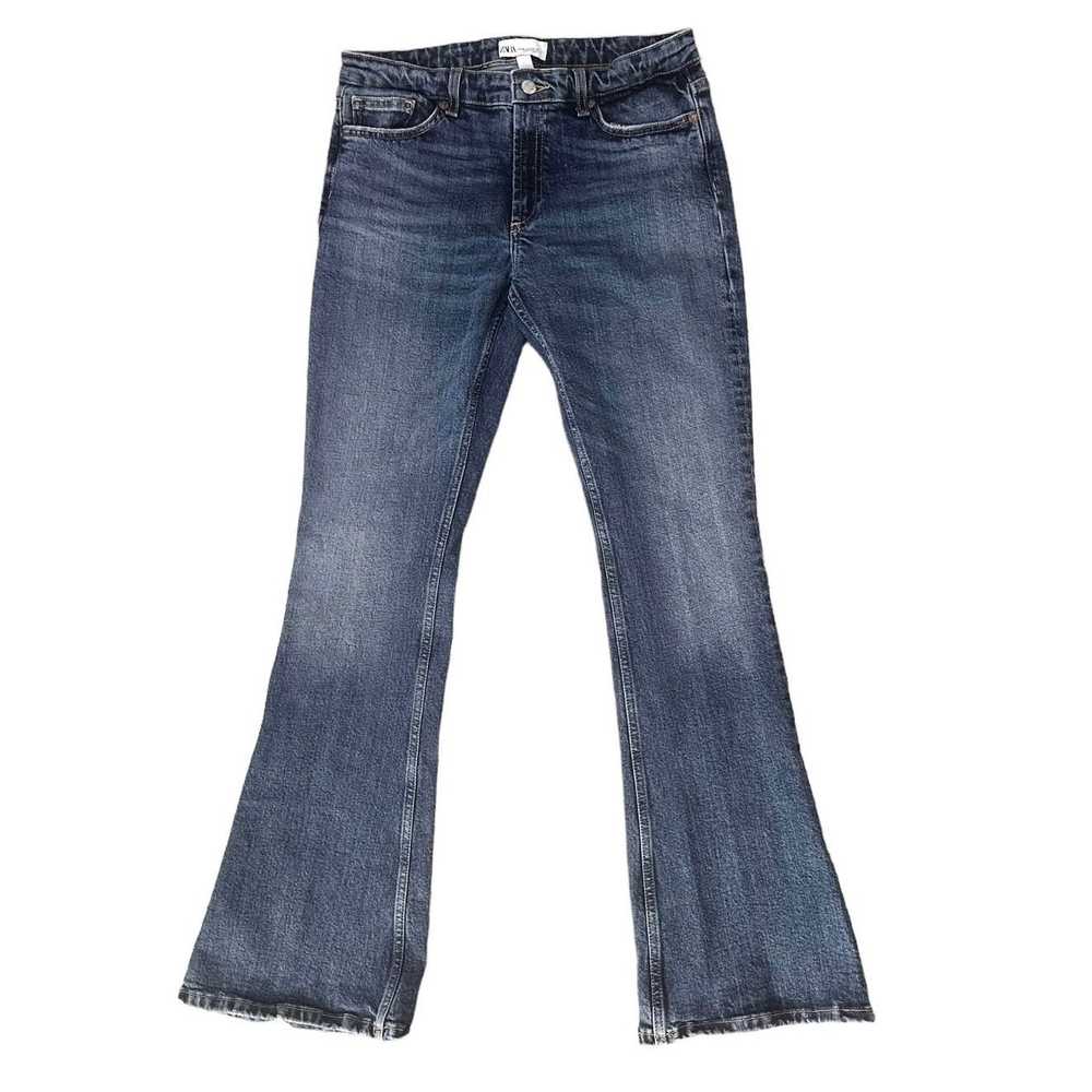 Zara ZARA Mid Rise Dark Wash Boho Denim Jeans, Fl… - image 2