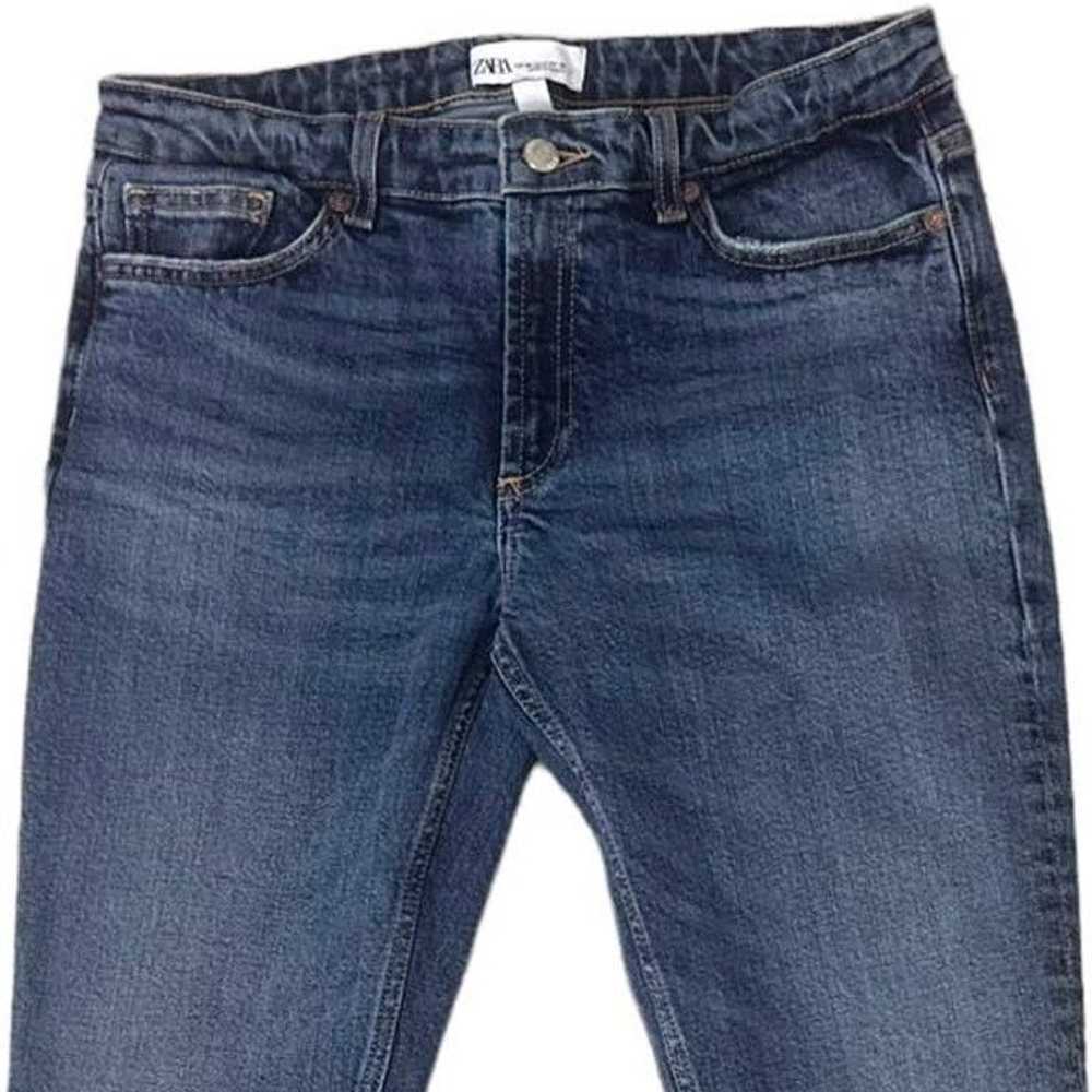 Zara ZARA Mid Rise Dark Wash Boho Denim Jeans, Fl… - image 4