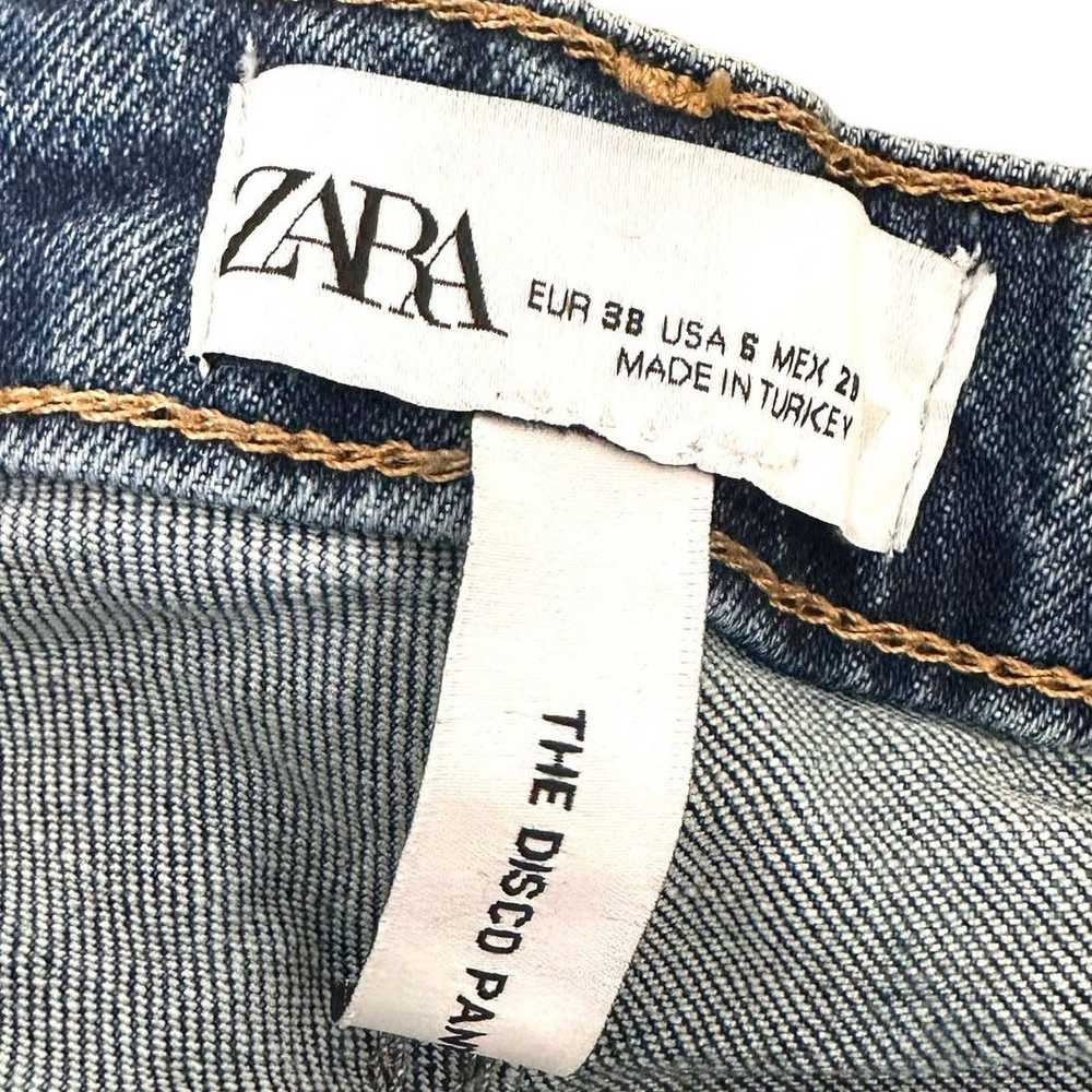 Zara ZARA Mid Rise Dark Wash Boho Denim Jeans, Fl… - image 7
