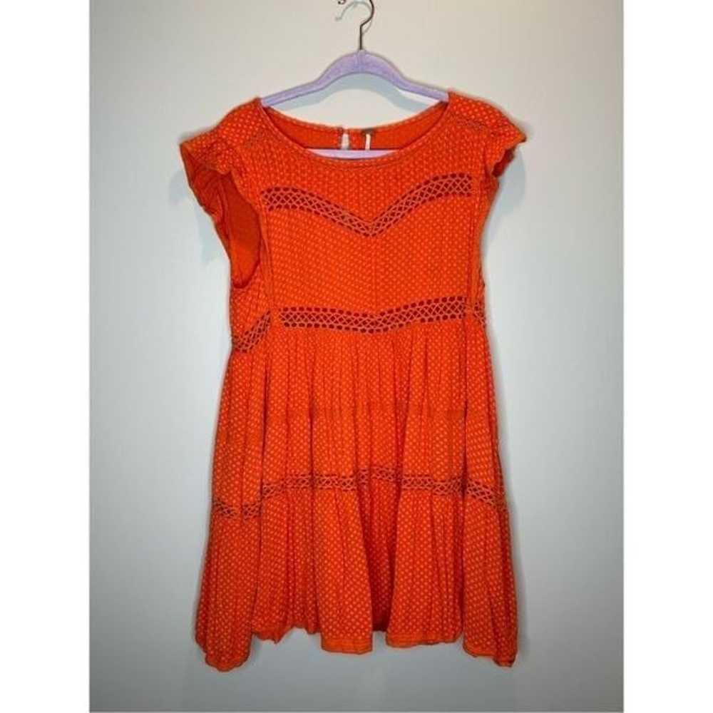 Free People Retro Kitty Crochet Mini Dress Orange… - image 1