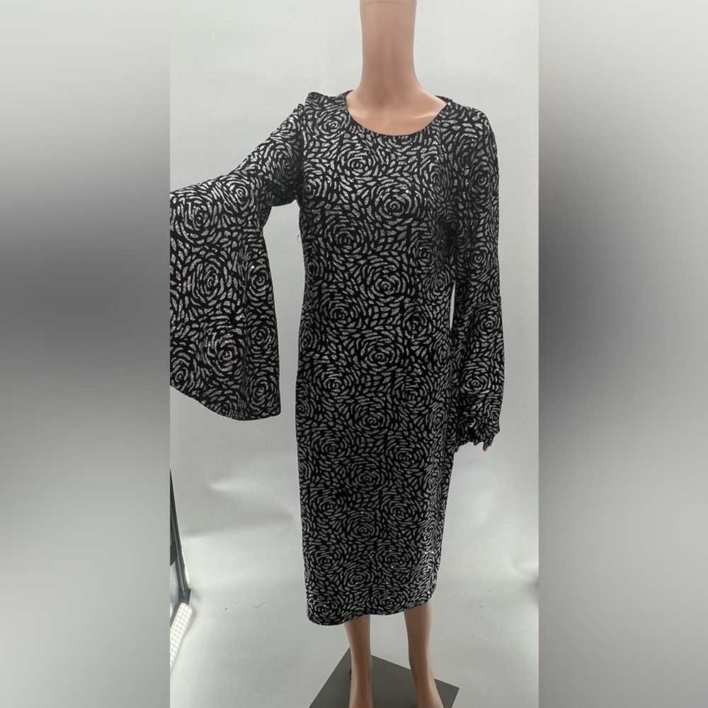 Silver & Black Bell Sleeve Evenings Dress Size L - image 1