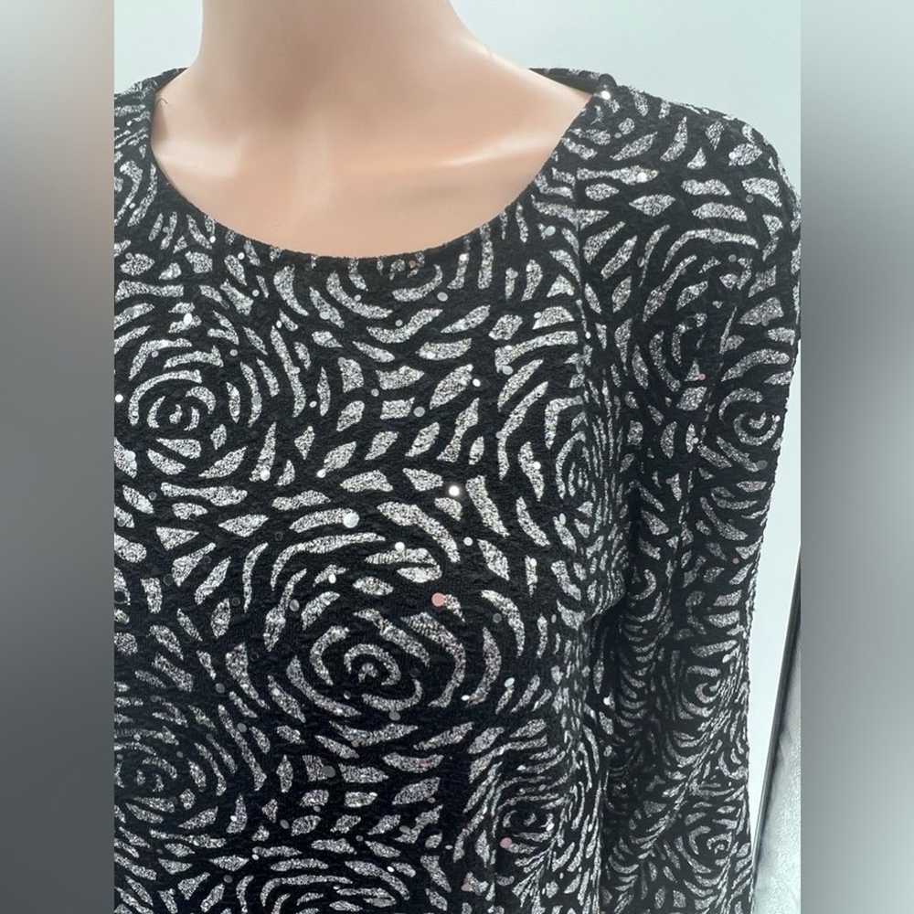 Silver & Black Bell Sleeve Evenings Dress Size L - image 3