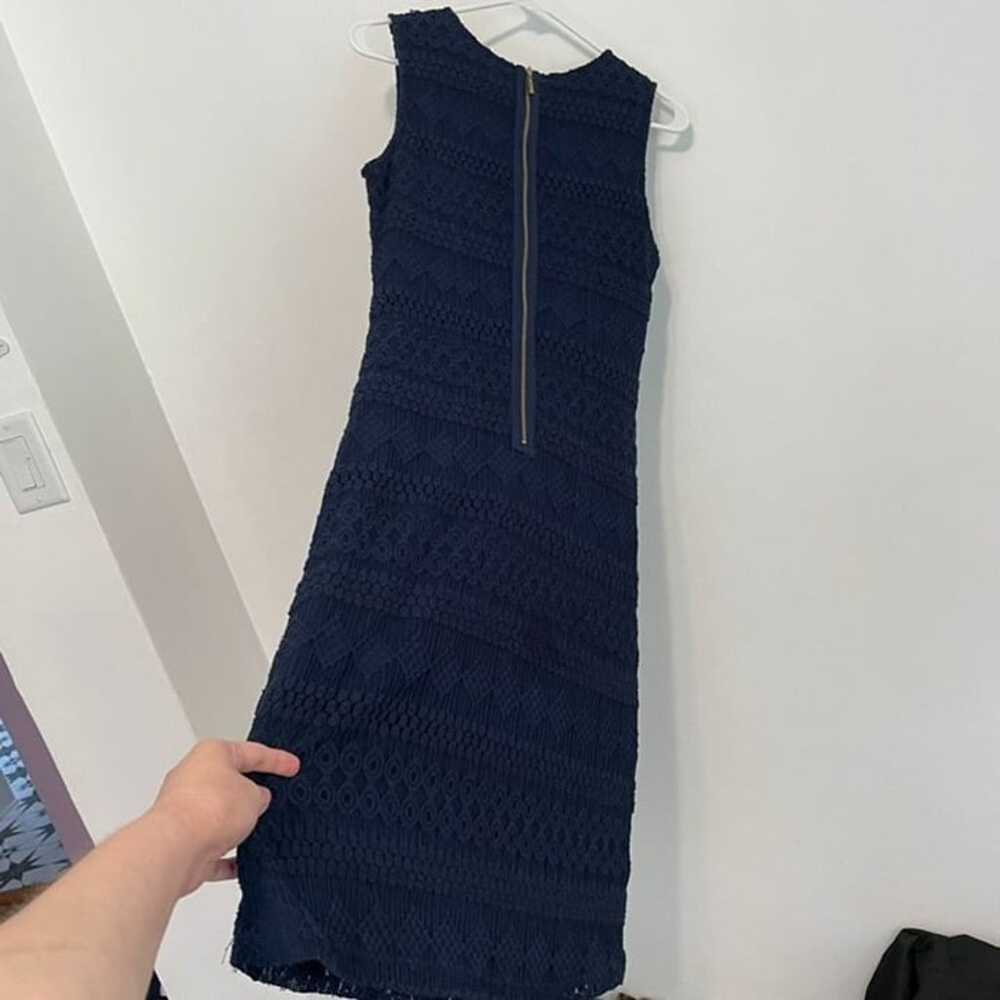 SHARAGANO Navy Blue Geometric Crochet Lace Sleeve… - image 11