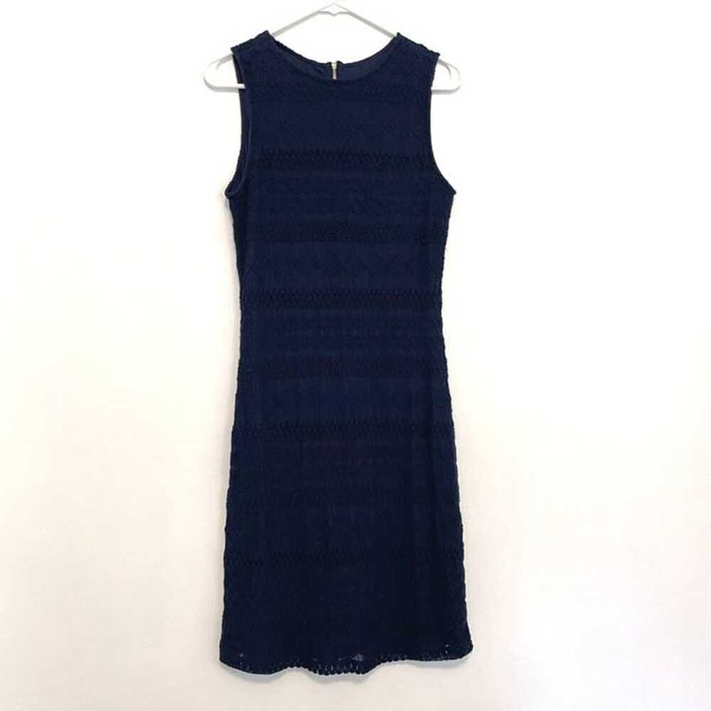SHARAGANO Navy Blue Geometric Crochet Lace Sleeve… - image 1