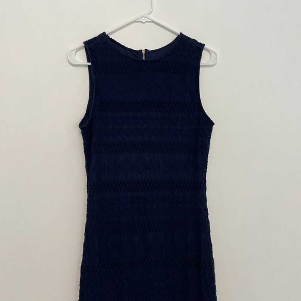 SHARAGANO Navy Blue Geometric Crochet Lace Sleeve… - image 2