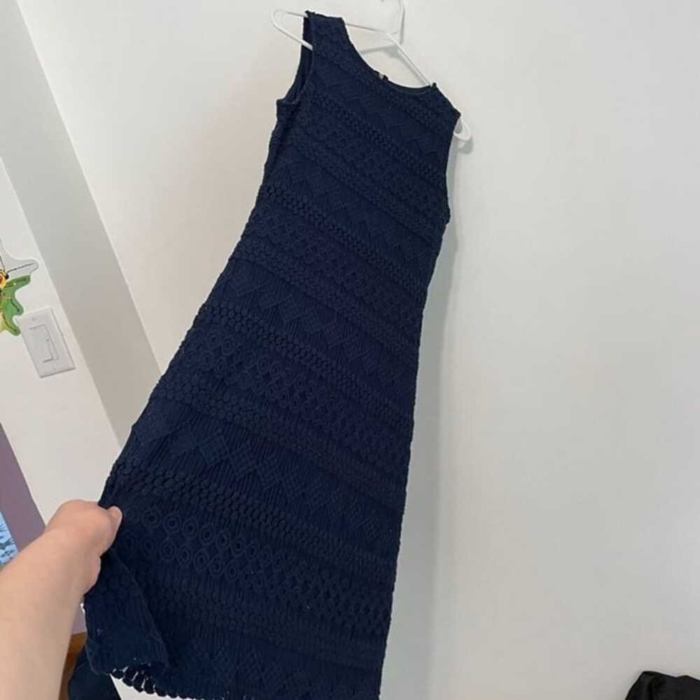 SHARAGANO Navy Blue Geometric Crochet Lace Sleeve… - image 5