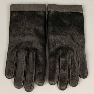 Bergdorf Goodman Black Calf Hair Leather Gloves