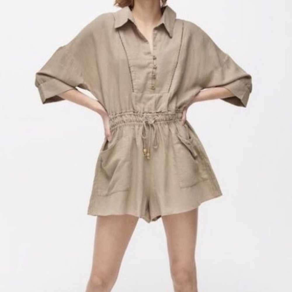 Zara Linen Blend Tan Jumpsuit Romper Size S - image 1