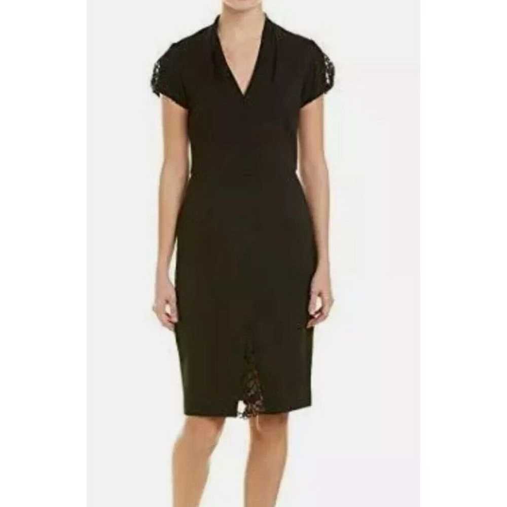 Betsey Johnson Black V Neck Lace Crepe Dress Size… - image 1