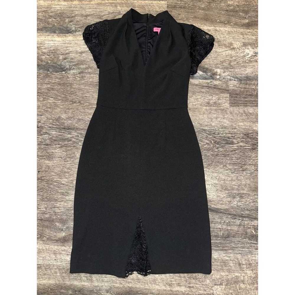 Betsey Johnson Black V Neck Lace Crepe Dress Size… - image 2