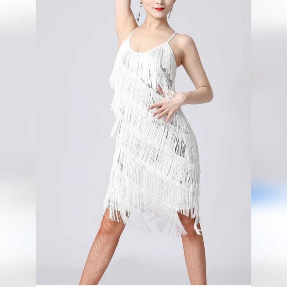 White and Silver Sequin Fringe Dress - image 1