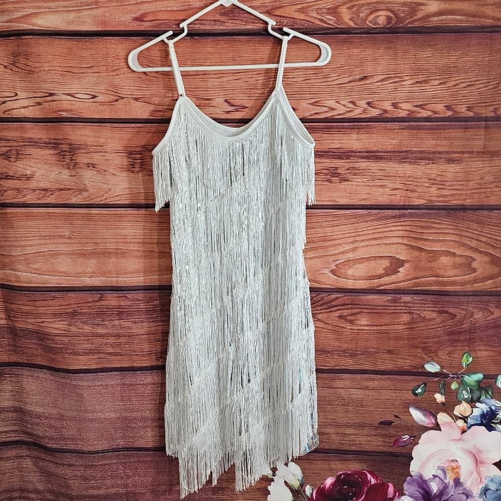 White and Silver Sequin Fringe Dress - image 4