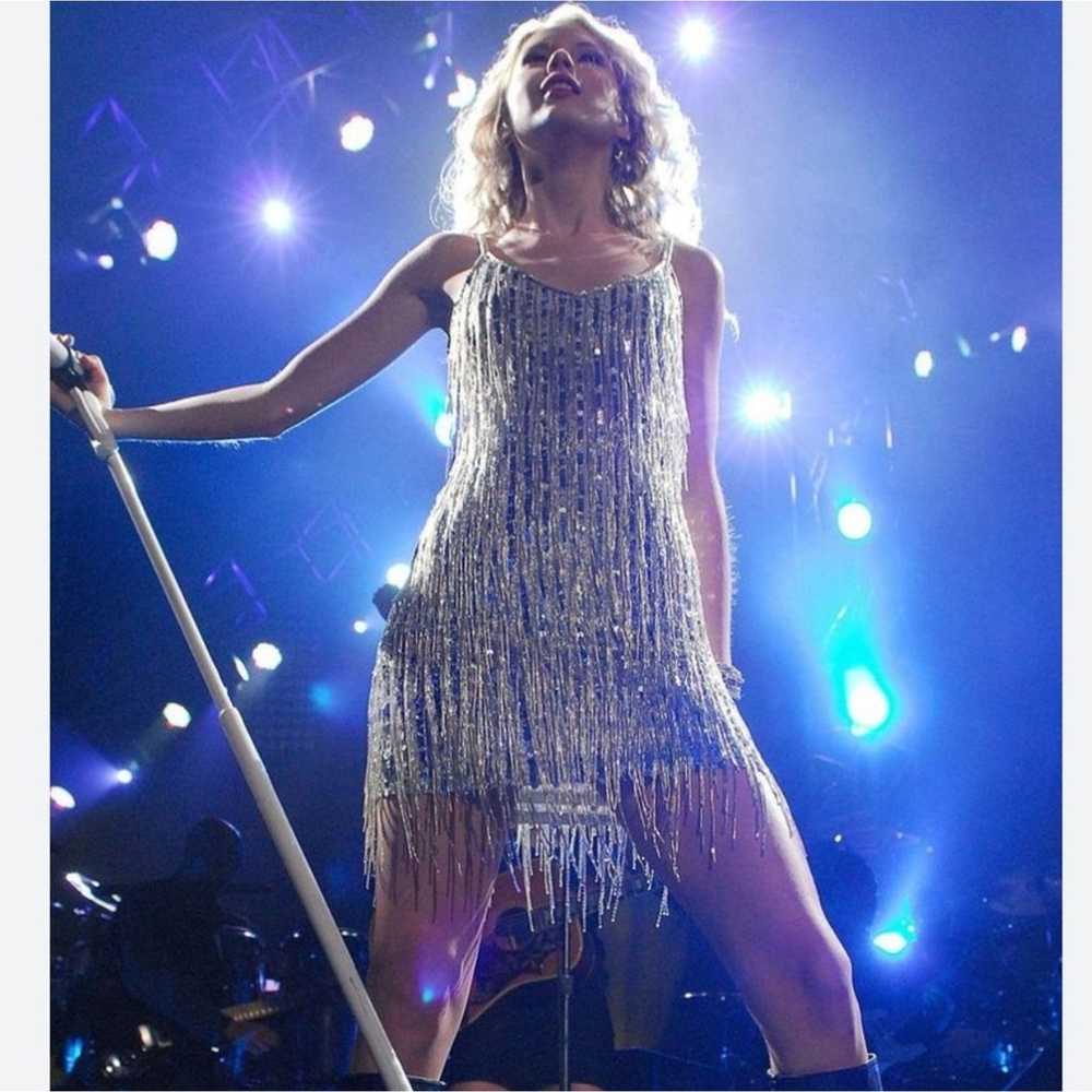 White and Silver Sequin Fringe Dress - image 6