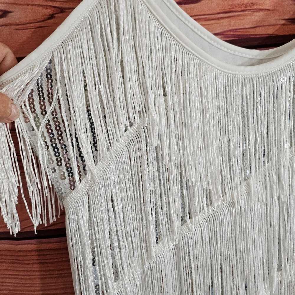 White and Silver Sequin Fringe Dress - image 8
