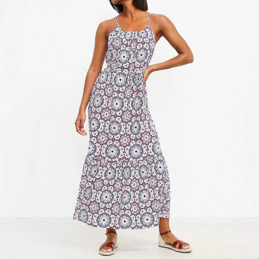 Geo Strappy Flounce Maxi Dress Linen Viscose Size… - image 1