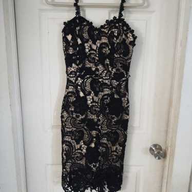 Black floral lace midi Dress