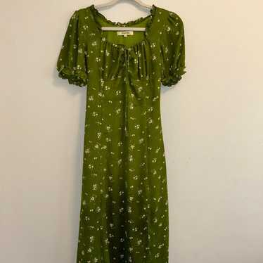 Simple Retro- Magnolia Printed Green Midi Dress - image 1