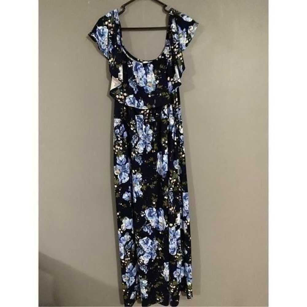 Nine Britton Blue Floral Ruffle Maxi Dress Size 2X - image 1