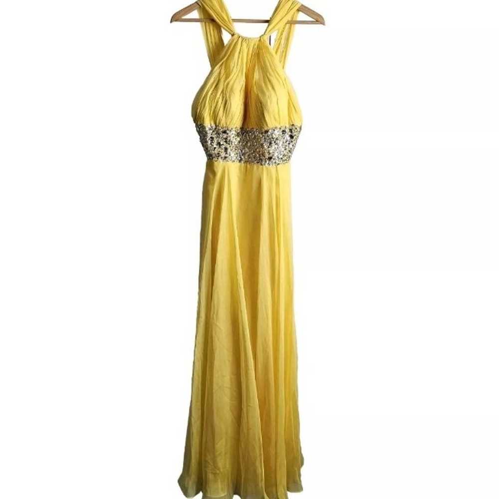 Women Long Rhinestone Yellow Dress Size 2 Special… - image 1