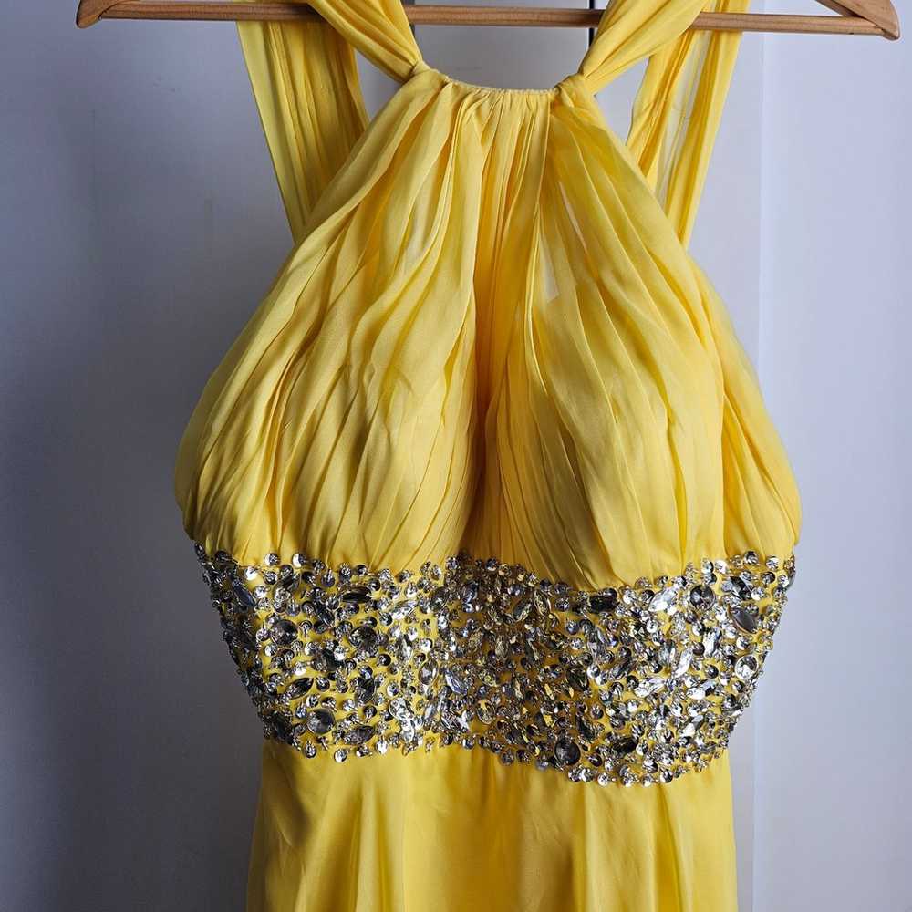 Women Long Rhinestone Yellow Dress Size 2 Special… - image 2
