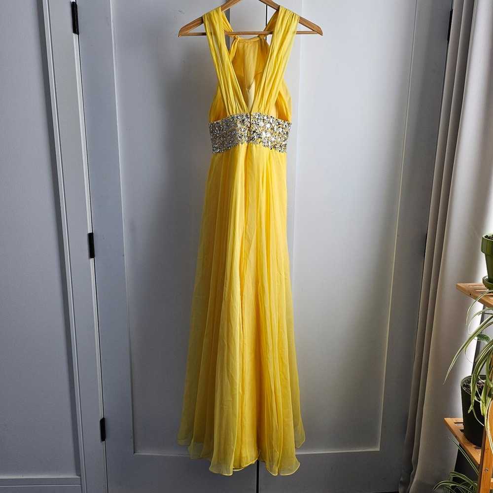 Women Long Rhinestone Yellow Dress Size 2 Special… - image 5