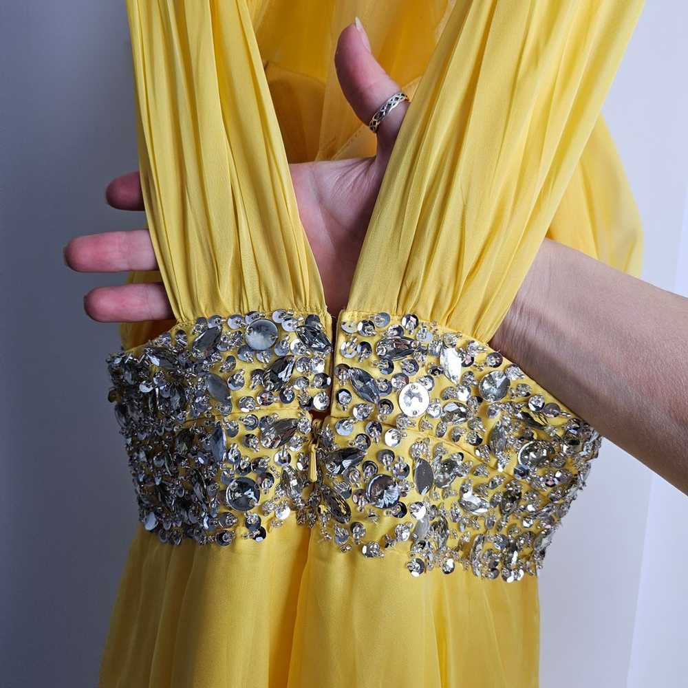 Women Long Rhinestone Yellow Dress Size 2 Special… - image 7