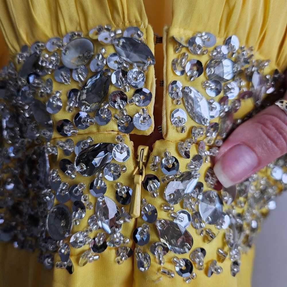 Women Long Rhinestone Yellow Dress Size 2 Special… - image 8